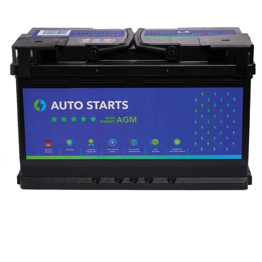 Akumulators AUTO STARTS HIGH ENERGY AGM 12V 80Ah, 800A (EN) 315x175x190 0/1